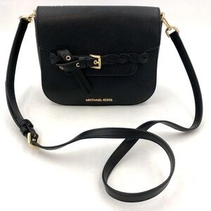 Michael Kors 'Emilia' Black Pebbled Leather Crossbody Bag w/ Gold Accents (+COA)